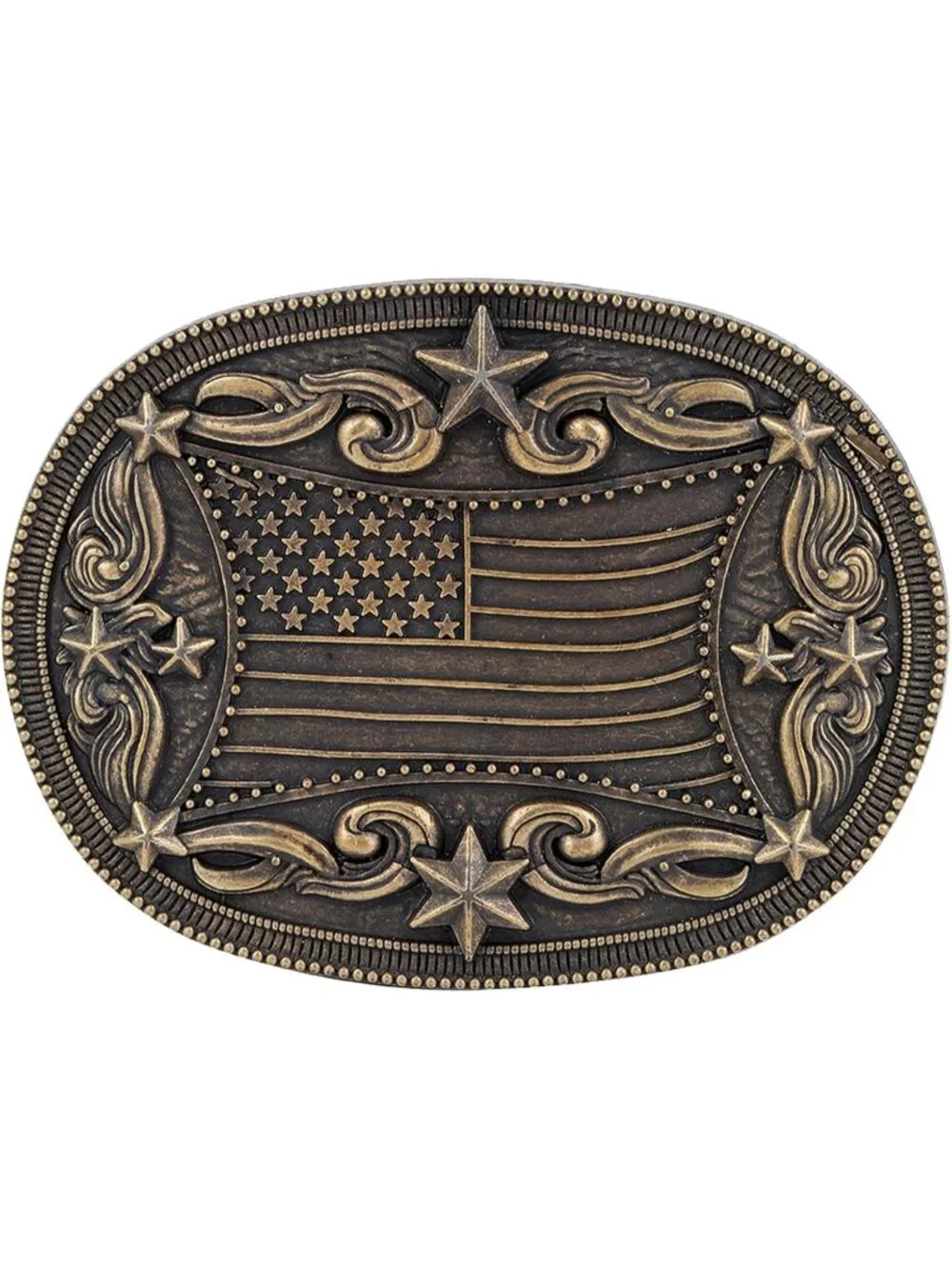 Unisex Bronze Flag Flower Vintage Poker Cowboy Texas Rodeo Belt Buckle